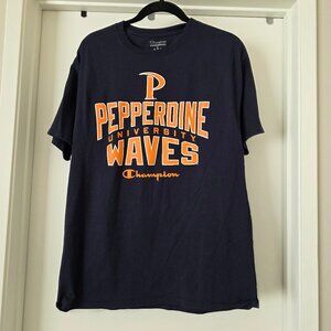 Pepperdine University WAVES T-Shirt Champion Navy Blue Orange Size L Women